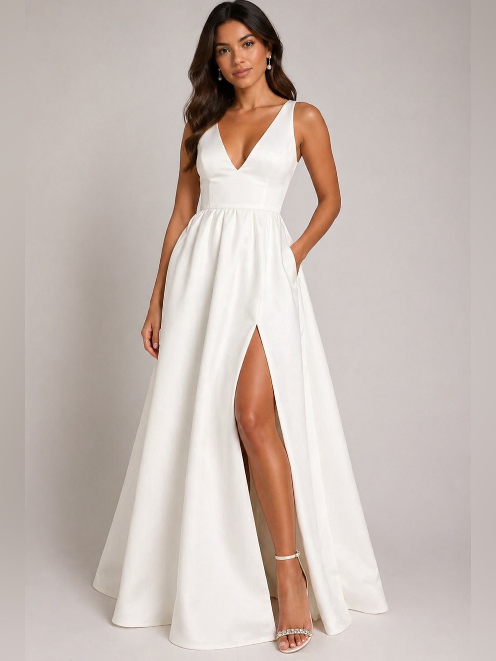 Lulus White Blissfully Beloved Ivory Backless A-Line Bow Maxi Dress Bride NWT M - Picture 2 of 8